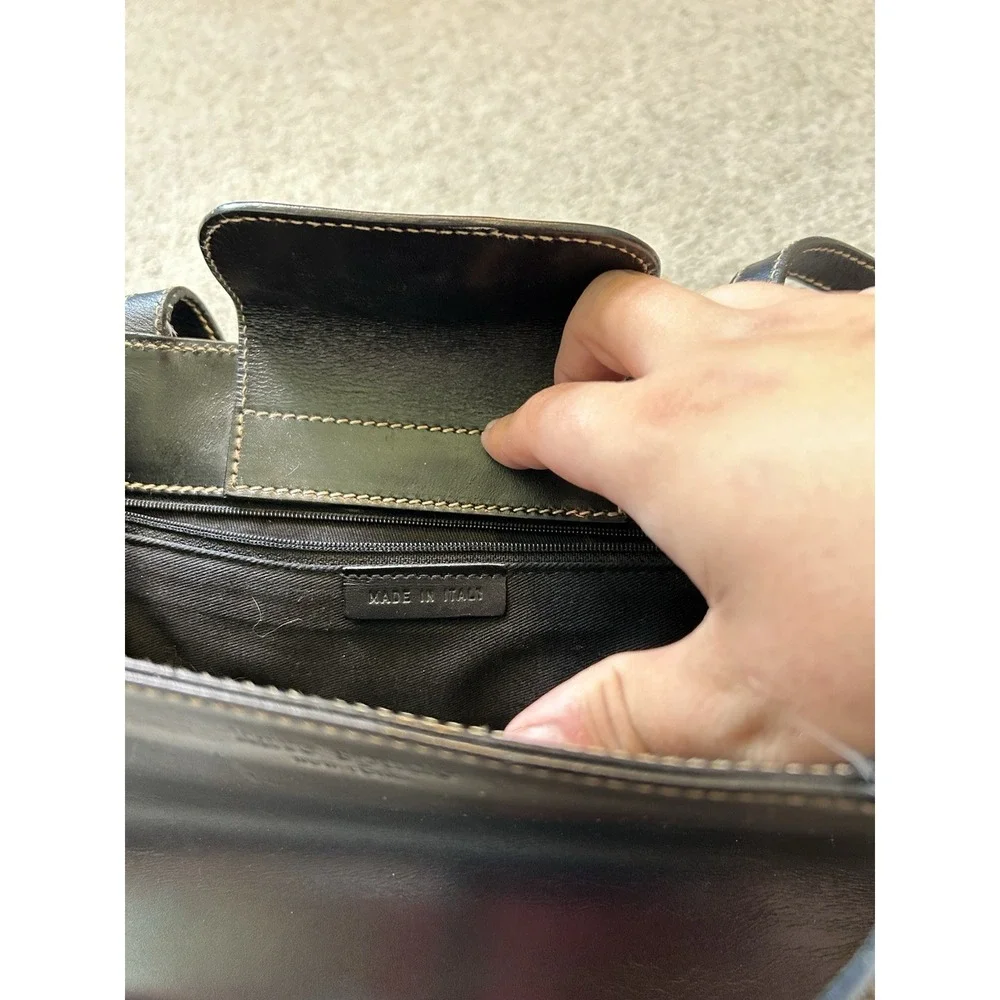 Vintage Kate Spade New York Made in Italy Square Black Leather Shoulder Tote Bag